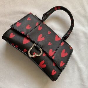 Fashion Nova Black and Red Heart Clutch
